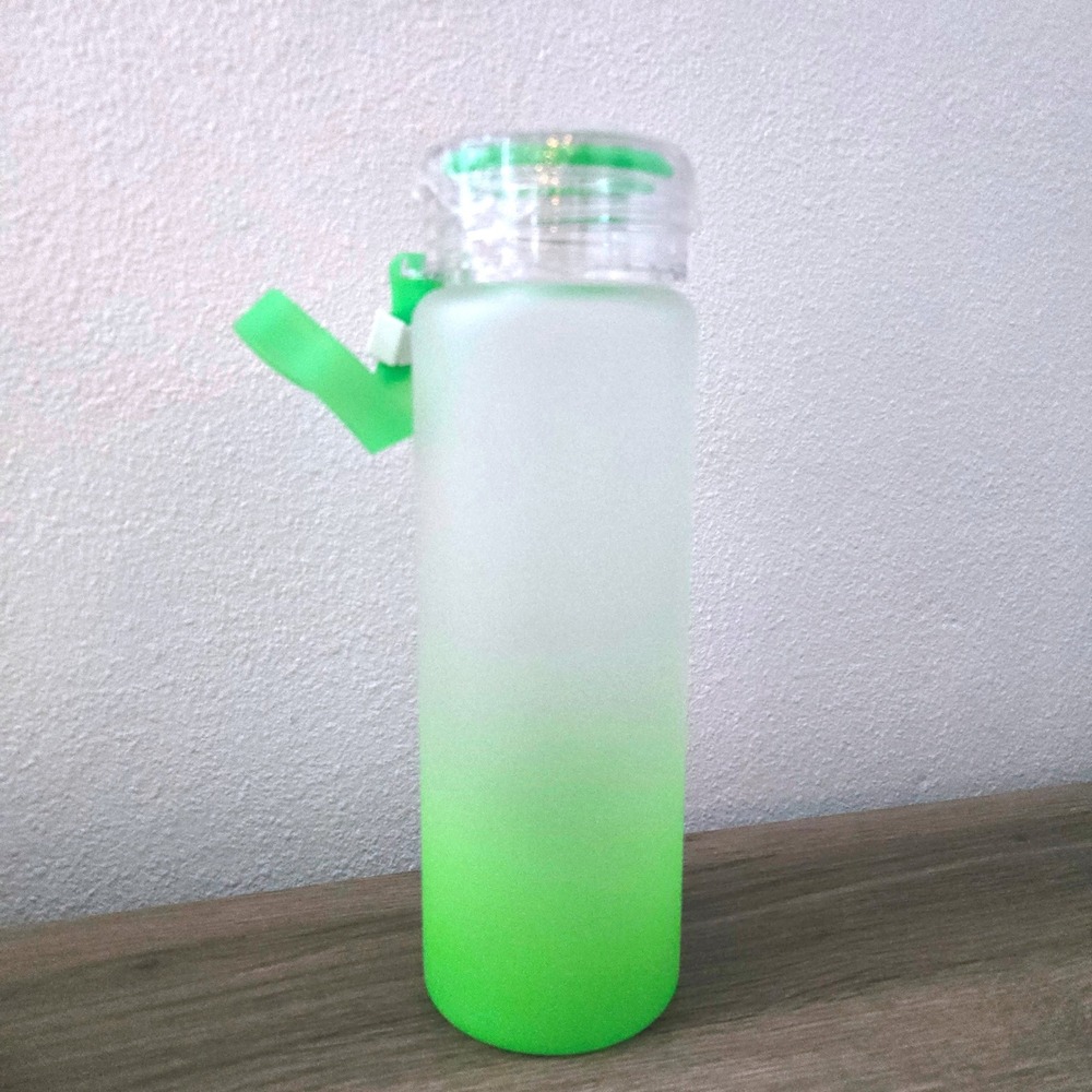 Frosted Sublimation Glass Water Bottle Green Ombre Gradient with Lid 500ml